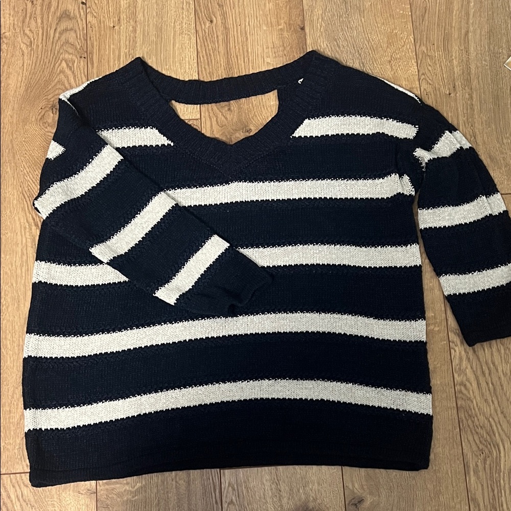 Maurices Black and White Striped V-Neck Sweater